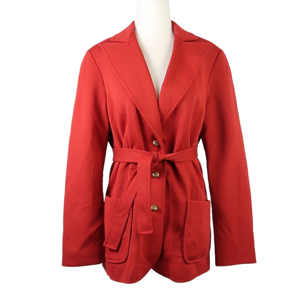 Vintage 70s Alex Colman rust red belted blazer jacket M